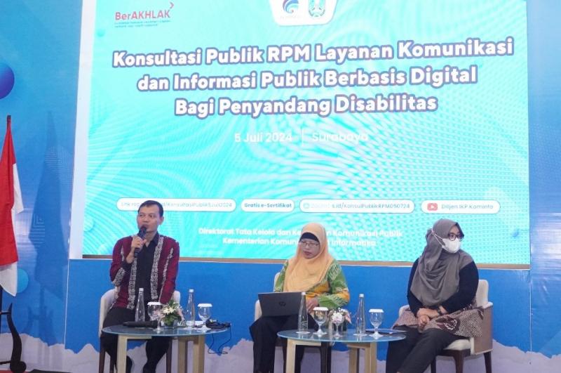 Konsultasi Publik RPM Kominfo tentang Layanan Komunikasi dan Informasi Publik Berbasis Digital Bagi Penyandang Disabilitas, di Surabaya, Jumat (05/07)