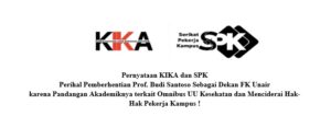 Siaran Pers oleh KIKA dan SPK tentang Pemberhentian Prof. Budi Santoso yag menjadi Kontroversi Kebijakan Omnibus Law di Kesehatan