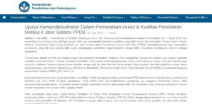 Siaran Pers Kemendikbudristek pada 02 Juli 2024 tentang 4 jalur seleksi PPDB. Tangkapan layar dari situs resmi kemendikbud.go.id