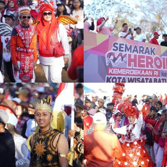 Gerak Jalan Sehat Heroik dan Gebyar Senam Kemerdekaan RI 2024 yang digelar di Stadion Gelora Brantas Kota Batu pada Minggu, (25/8).