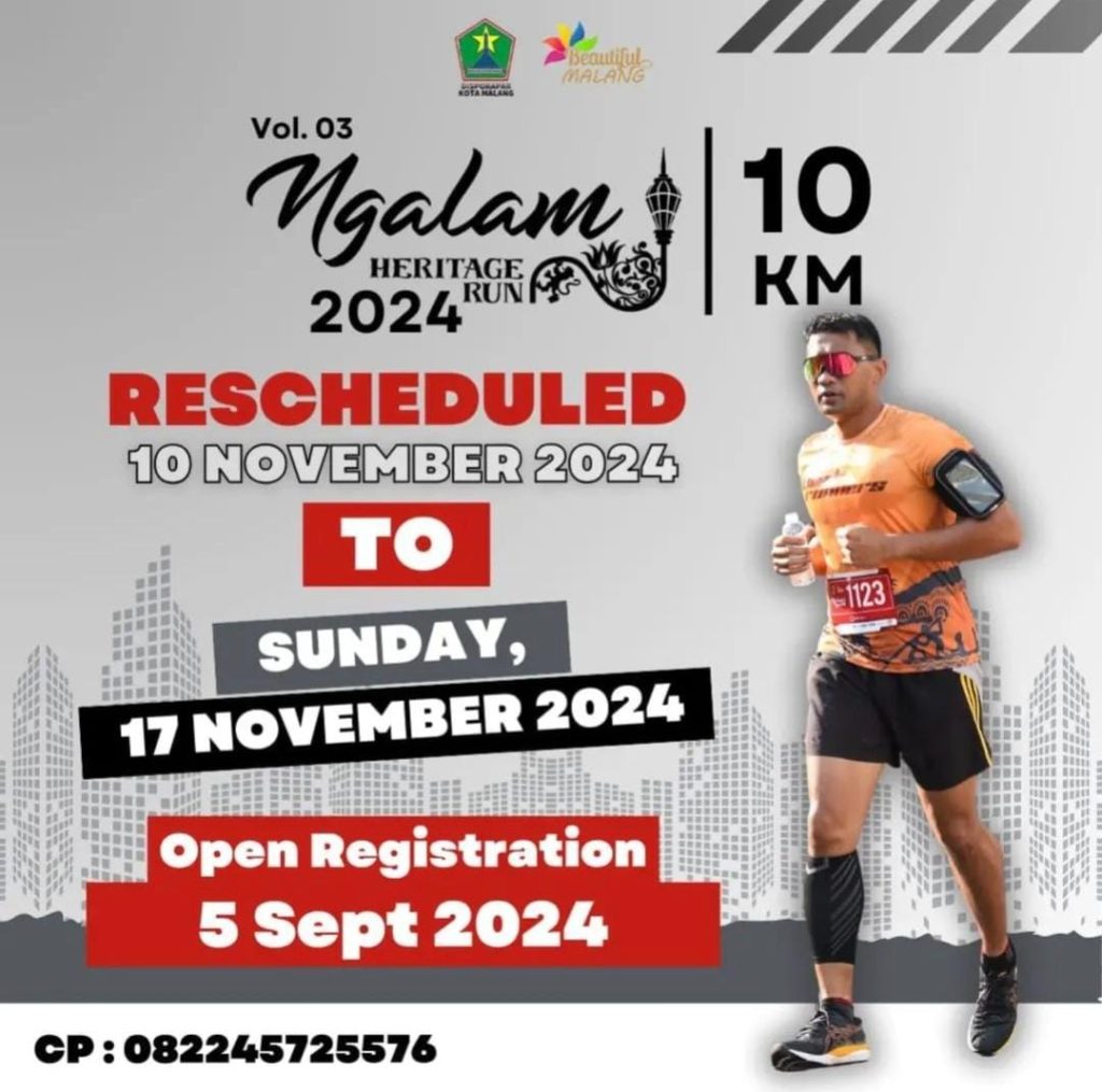 Pemerintah Kota Malang melalui Dinas Kepemudaan, Olahraga, dan Pariwisata (Disporapar) kembali menggelar event tahunan ‘Ngalam Heritage Run 2024 Vol. 3’ pada 17 November 2024.