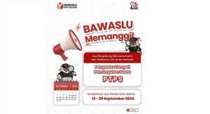 Badan Pengawas Pemilihan Umum (Bawaslu) kembali membuka kesempatan bagi masyarakat yang ingin berpartisipasi aktif dalam Pemilihan Kepala Daerah (Pilkada) Serentak 2024 dengan menjadi Pengawas Tempat Pemungutan Suara (PTPS).