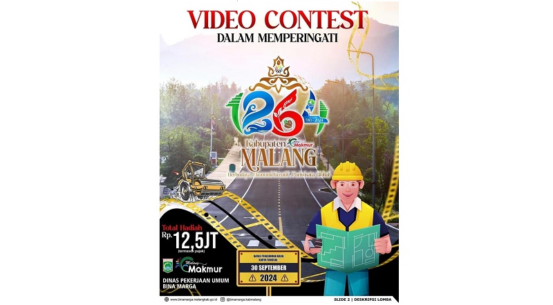 Dalam rangka memperingati Hari Jadi Kabupaten Malang ke-1264, Dinas Pekerjaan Umum Bina Marga Kabupaten Malang menggelar lomba konten video bertema “Infrastruktur untuk Konektivitas Bangsa.”