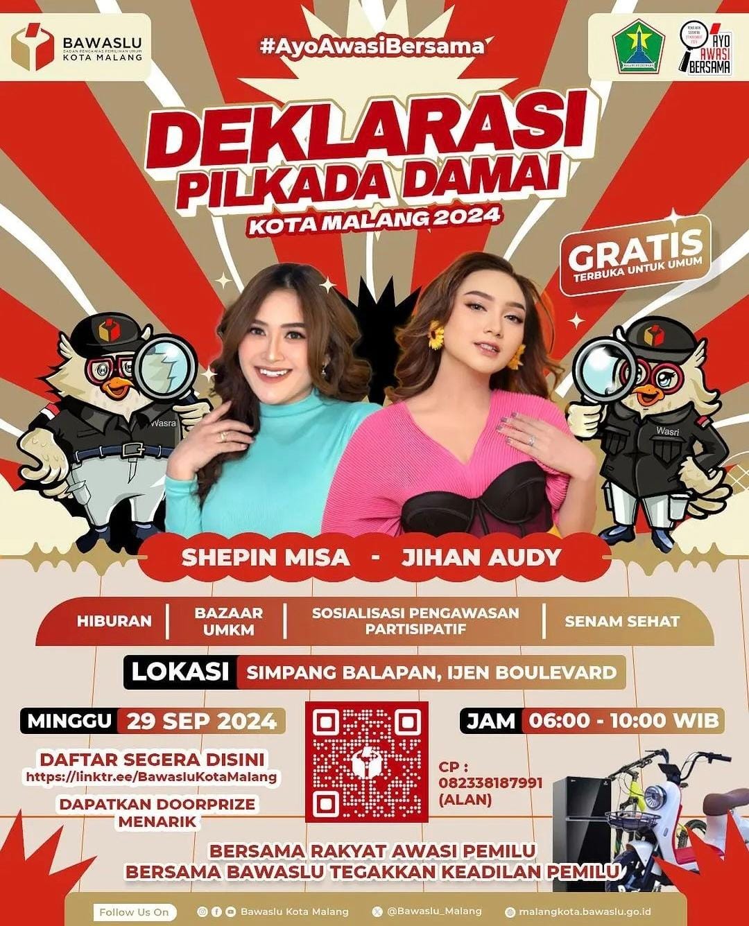 Kota Malang semakin semarak menyambut Pemilihan Kepala Daerah (Pilkada) 2024 dengan gelaran acara bertajuk "Deklarasi Pilkada Damai: Sosialisasi Pengawasan Partisipatif Kota Malang 2024".