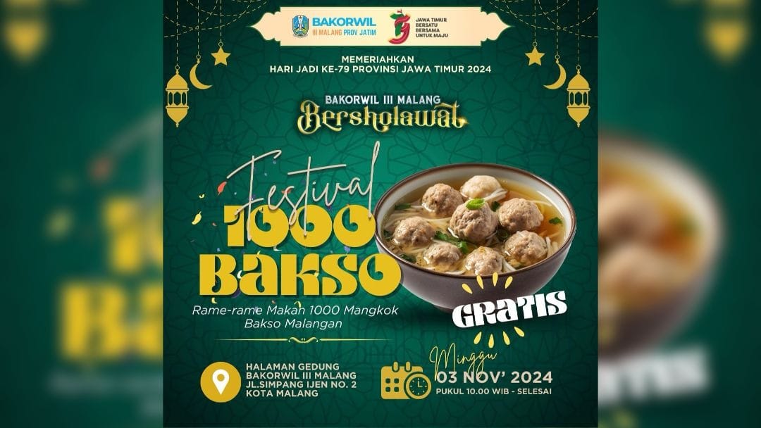 Dalam rangka Hari Jadi Provinsi Jawa Timur yang ke-79, Bakorwil III Malang menggelar acara meriah bertajuk "Festival 1000 Mangkok Bakso."