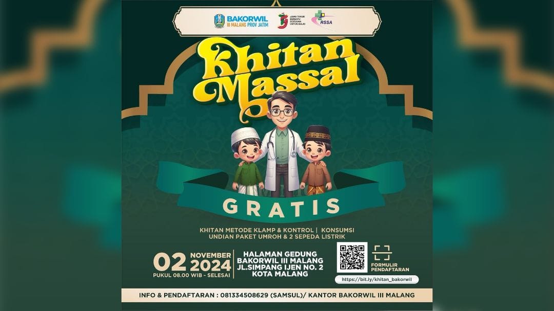 Bakorwil III Malang mengadakan acara Khitan Massal Gratis pada 2 November 2024.