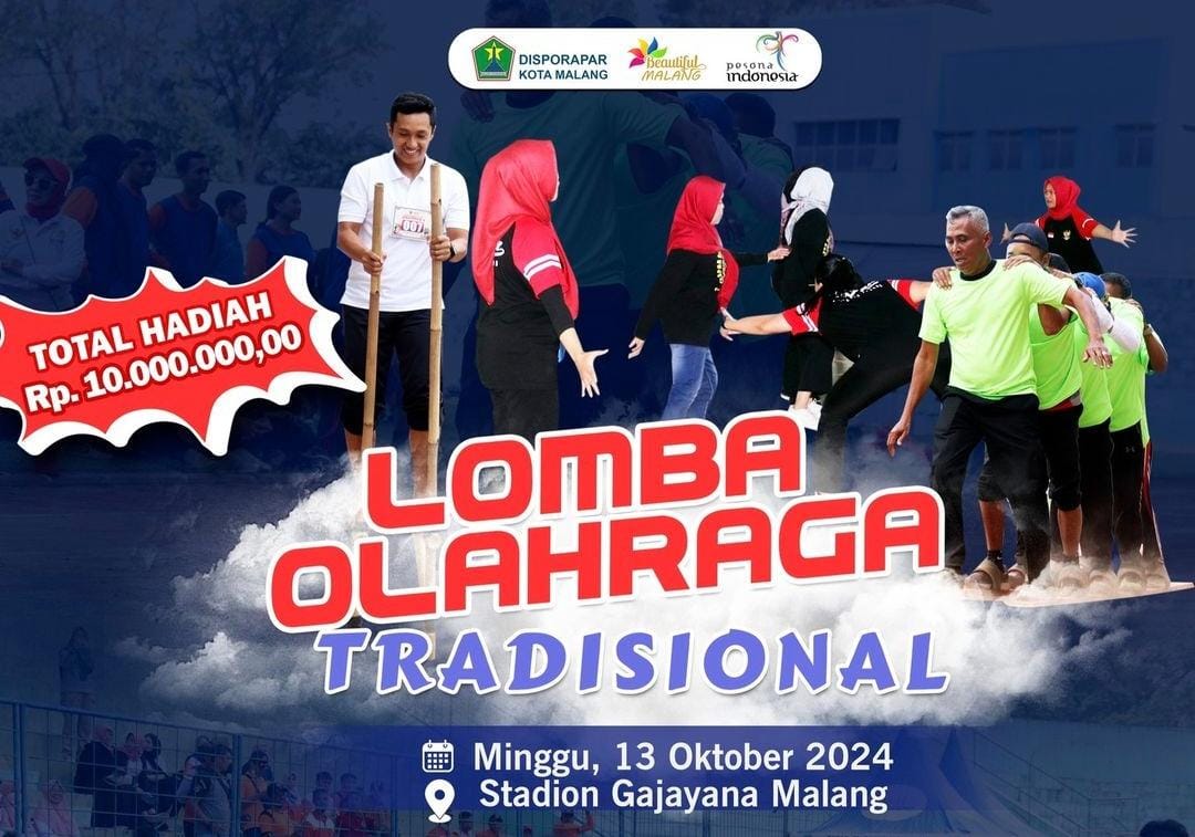 Dinas Kepemudaan, Olahraga, dan Pariwisata (Disporapar) Kota Malang kembali menggelar lomba olahraga tradisional pada Minggu, 13 Oktober 2024 di Stadion Gajayana.
