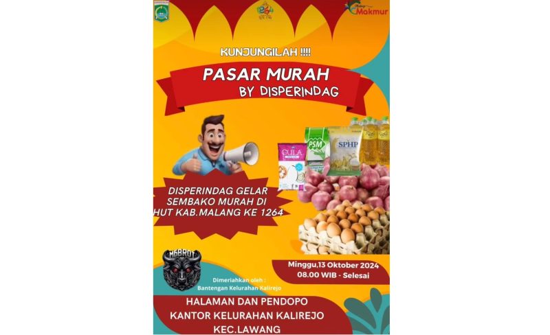 Pemerintah Kabupaten (Pemkab) Malang melalui Dinas Perindustrian dan Perdagangan (Disperindag) Kabupaten Malang kembali menggelar pasar murah.
