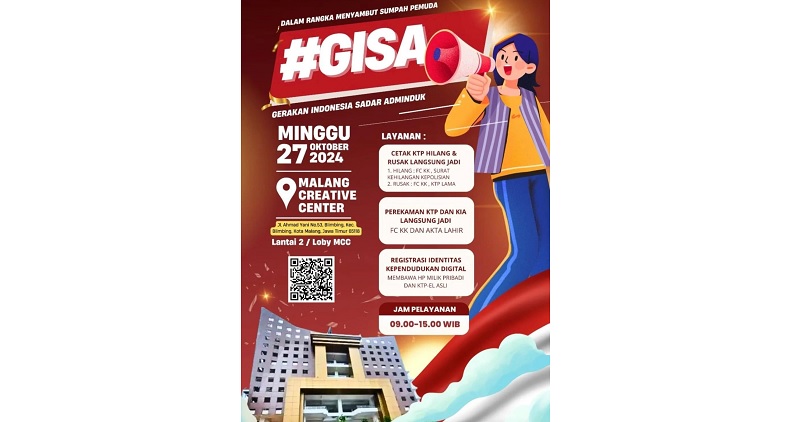 Dalam rangka memperingati Hari Sumpah Pemuda, Dinas Kependudukan dan Pencatatan Sipil (Dispendukcapil) Kota Malang menggelar layanan publik melalui program #GISA (Gerakan Indonesia Sadar Adminduk).